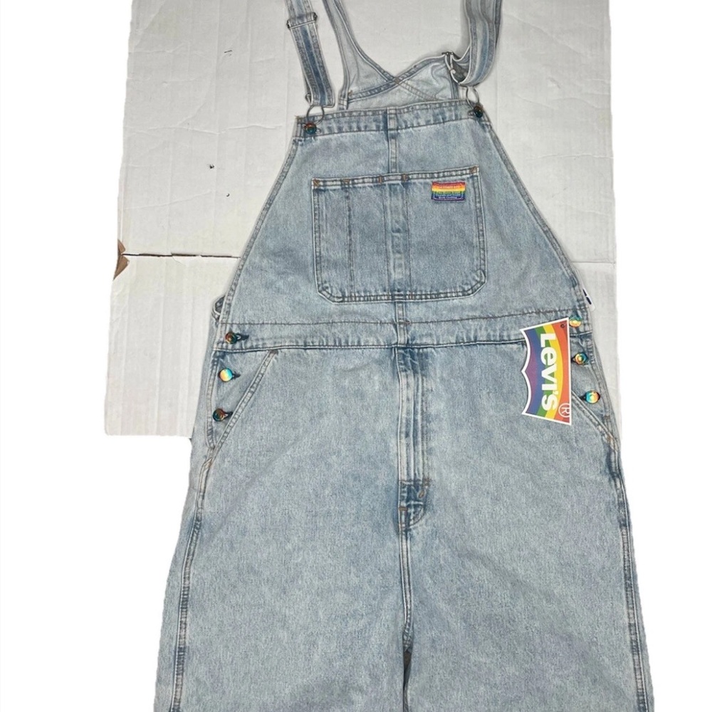 Levi’s Pride Overall Shortalls Jean XLarge Blue Men Rainbow Liberation Denim New